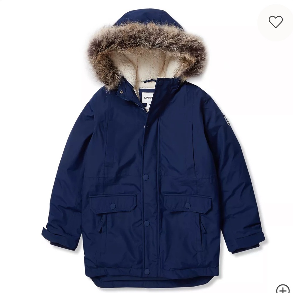 NWOT Lands End Kids Navy Expedition Waterproof Winter Down Parka, size L (10-12)